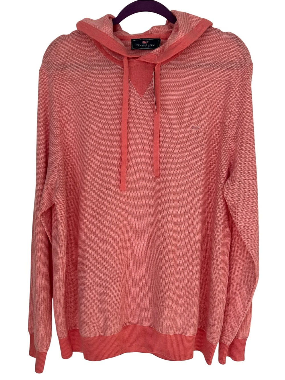 NWT Vineyard Vine Pink Light Soft Knit Hoodie Sweater Top Whale Logo Size XL